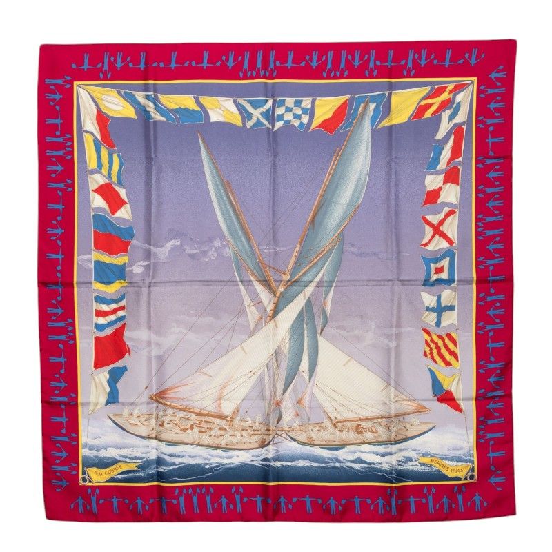 Hermes Carre 90 en Course Scarf Purple Blue Silk