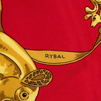 Hermes Carre 90 Yellow Gold Knight les Cavaliers D'or Scarf Red White Silk — view 7
