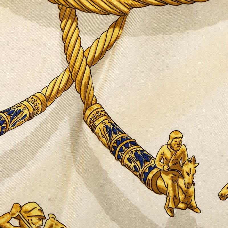 Hermes Carre 90 Yellow Gold Knight les Cavaliers D'or Scarf Red White Silk — view 6