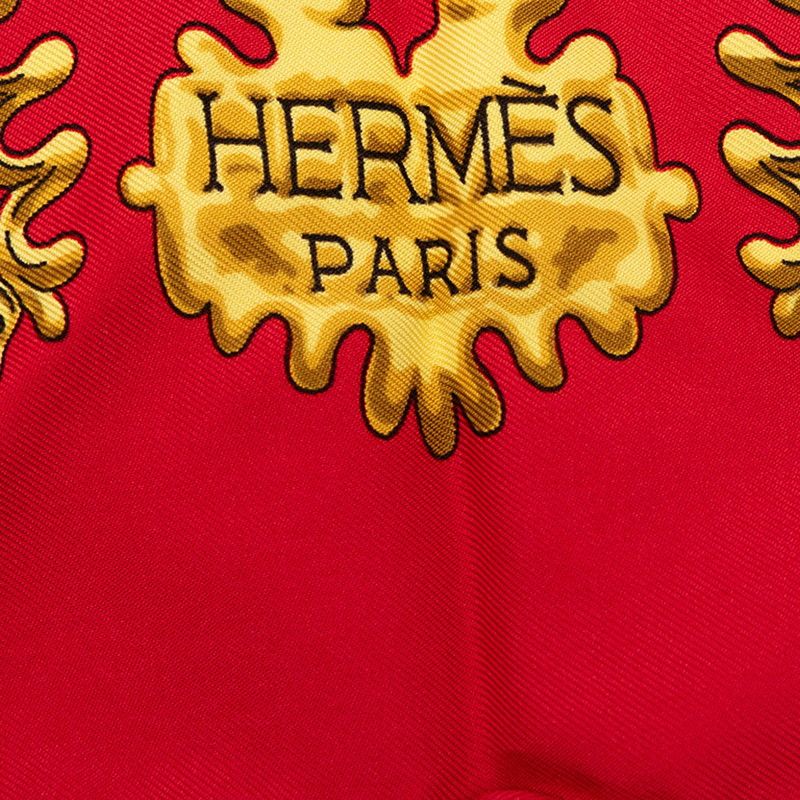 Hermes Carre 90 Yellow Gold Knight les Cavaliers D'or Scarf Red White Silk — view 4
