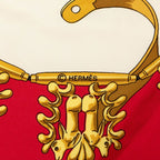 Hermes Carre 90 Yellow Gold Knight les Cavaliers D'or Scarf Red White Silk — view 8