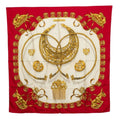 Hermes Carre 90 Yellow Gold Knight les Cavaliers D'or Scarf Red White Silk