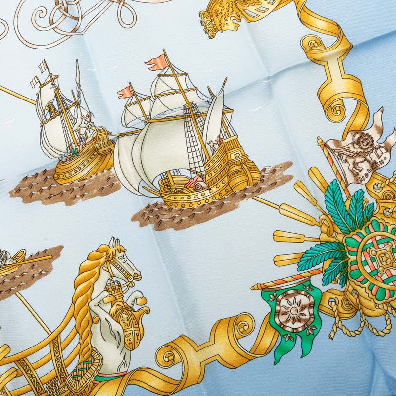 Hermes Carre 90 Voiles de Lumiere Sailing Ship of Light Scarf Blue Silk — view 6