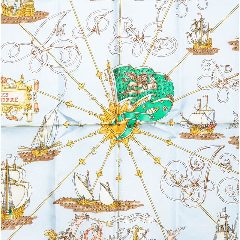 Hermes Carre 90 Voiles de Lumiere Sailing Ship of Light Scarf Blue Silk — view 2