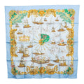 Hermes Carre 90 Voiles de Lumiere Sailing Ship of Light Scarf Blue Silk