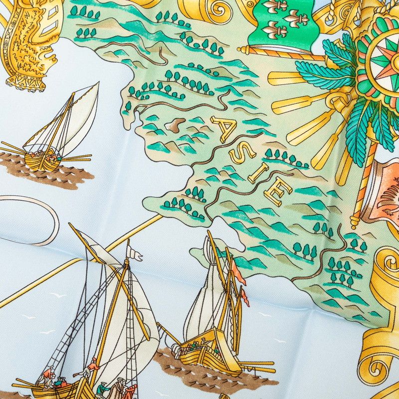 Hermes Carre 90 Voiles de Lumiere Sailing Ship of Light Scarf Blue Silk — view 5