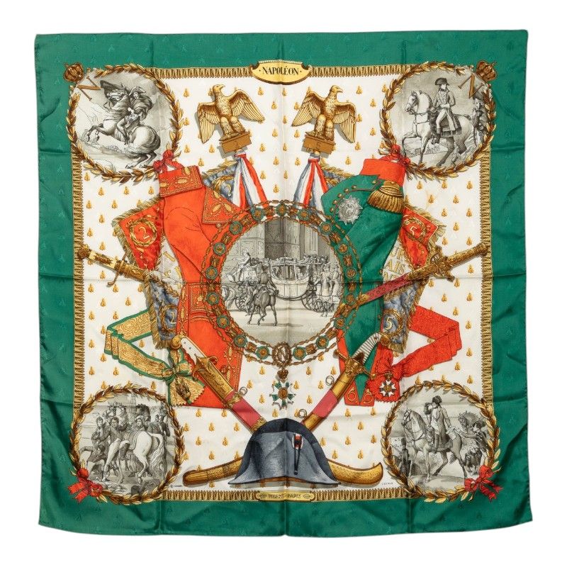 Hermes Carre 90 Napoleon Scarf Green
