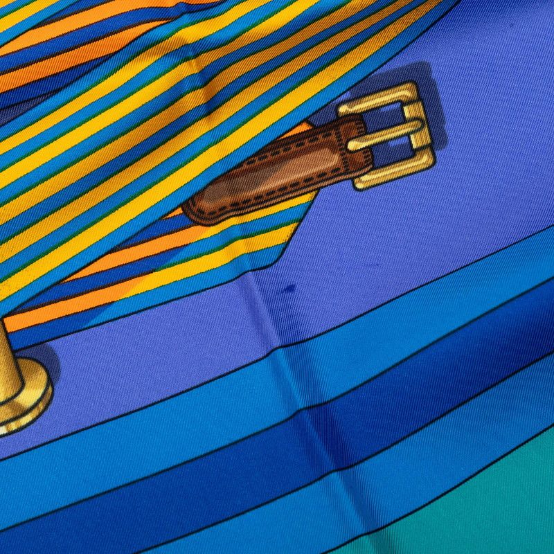 Hermes Carre 90 les Sangles Scarf Navy Blue Silk — view 5