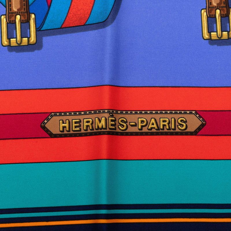 Hermes Carre 90 les Sangles Scarf Navy Blue Silk — view 3