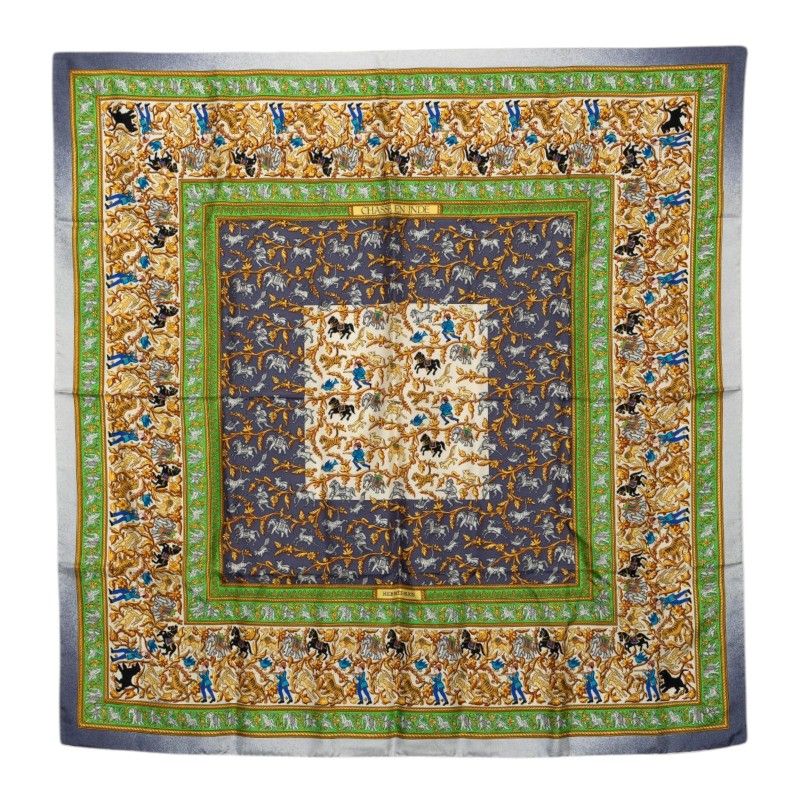 Hermes Carre 90 Chasse en Inde Indian Hunting Scarf Green Silk
