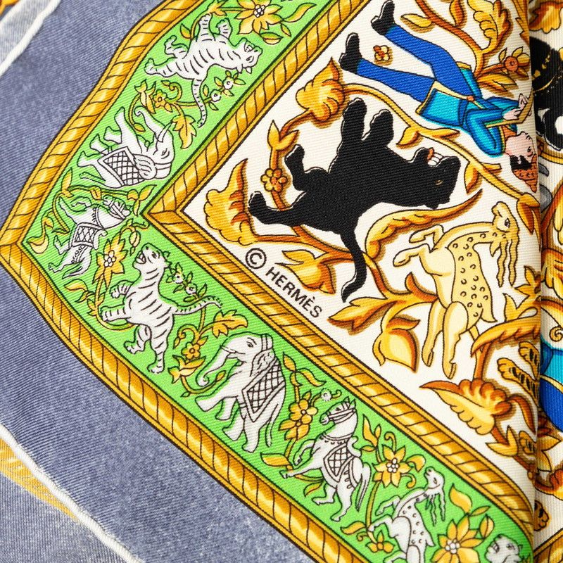 Hermes Carre 90 Chasse en Inde Indian Hunting Scarf Green Silk — view 5