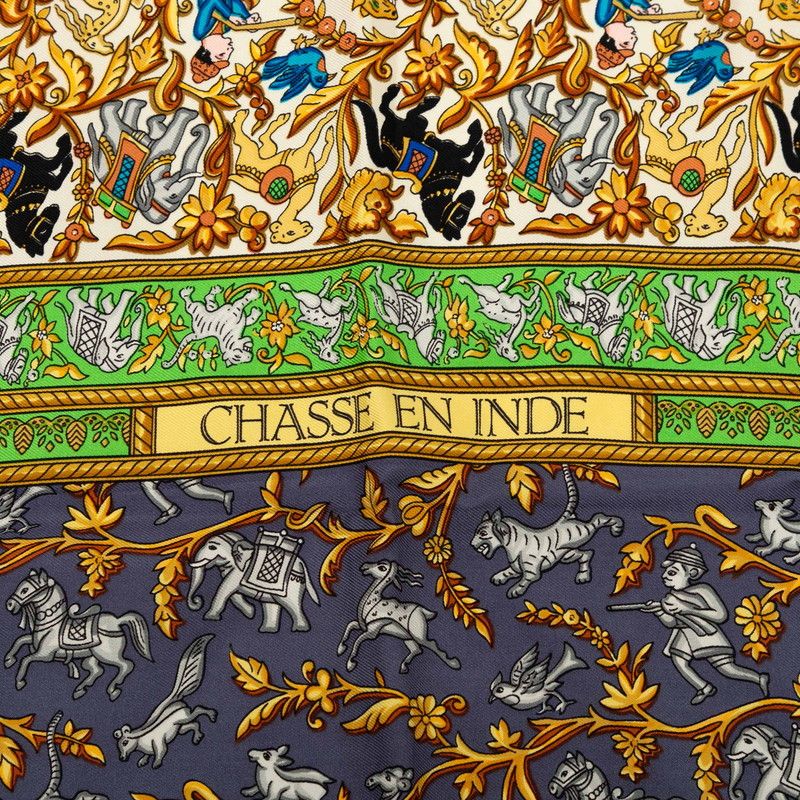 Hermes Carre 90 Chasse en Inde Indian Hunting Scarf Green Silk — view 3