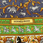 Hermes Carre 90 Chasse en Inde Indian Hunting Scarf Green Silk — view 4