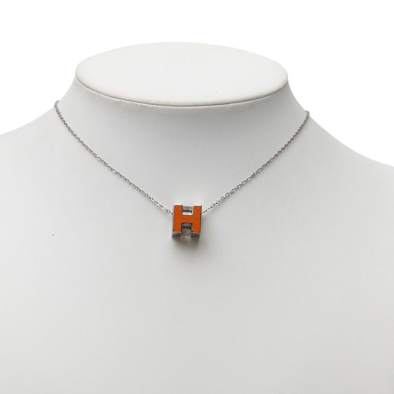 Hermes Cage de Ash Cube Pendant Silver Orange Metal — view 6