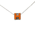 Hermes Cage de Ash Cube Pendant Silver Orange Metal