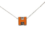 Hermes Cage de Ash Cube Pendant Silver Orange Metal