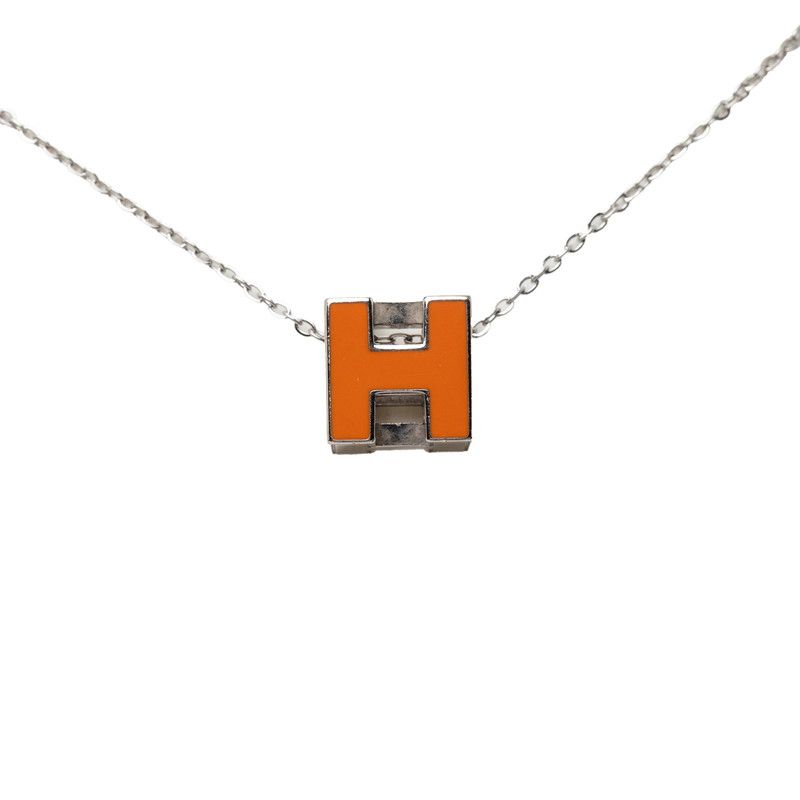Hermes Cage de Ash Cube Pendant Silver Orange Metal
