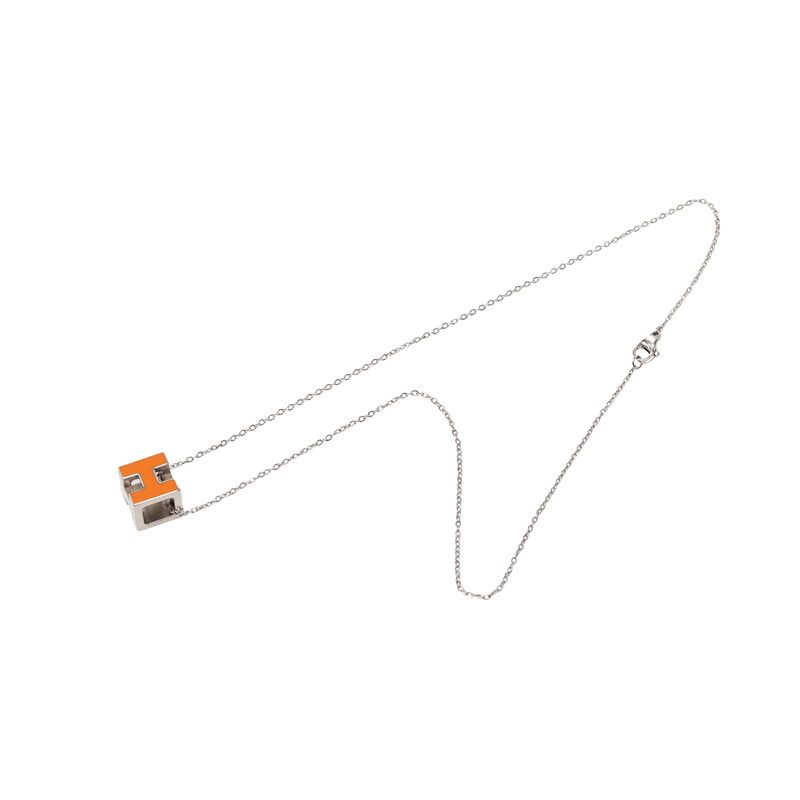 Hermes Cage de Ash Cube Pendant Silver Orange Metal — view 3