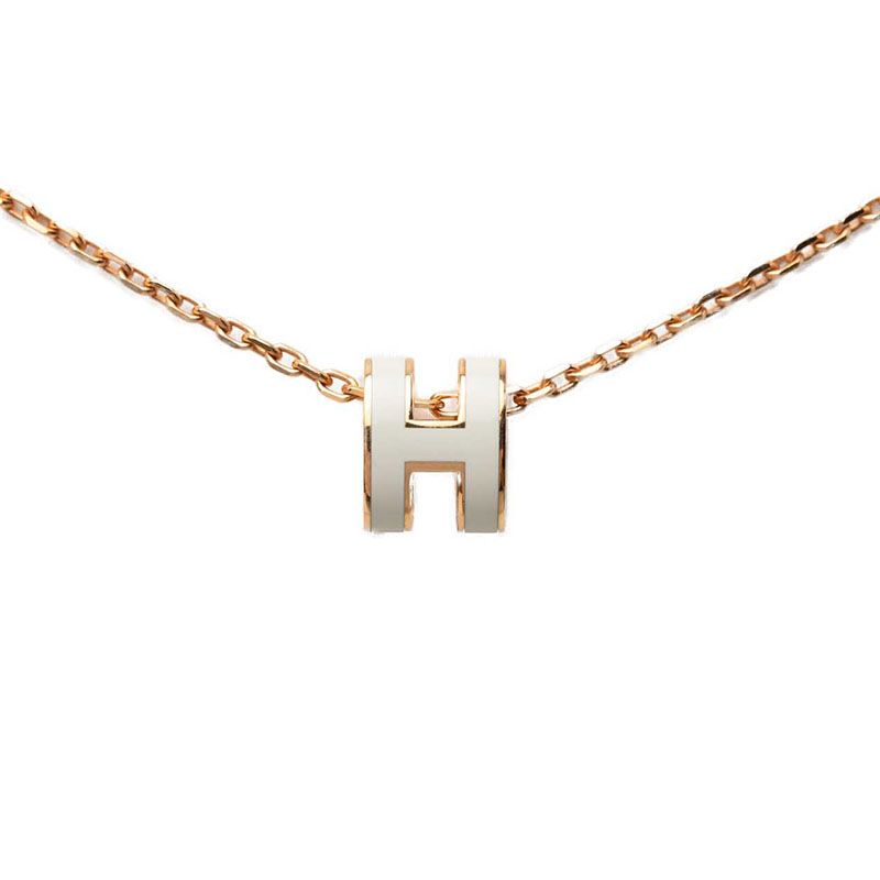 Hermes Mini Pop Pendant Pink Gold White Plated Enamel — view 2