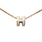 Hermes Mini Pop Pendant Pink Gold White Plated Enamel