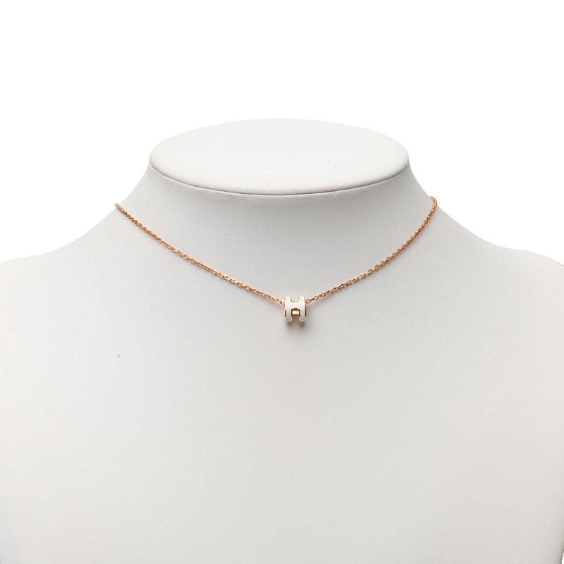 Hermes Mini Pop Pendant Pink Gold White Plated Enamel — view 6