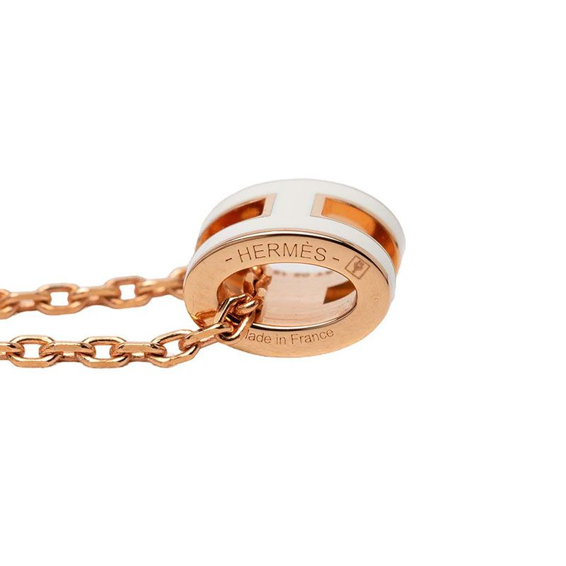 Hermes Mini Pop Pendant Pink Gold White Plated Enamel — view 5