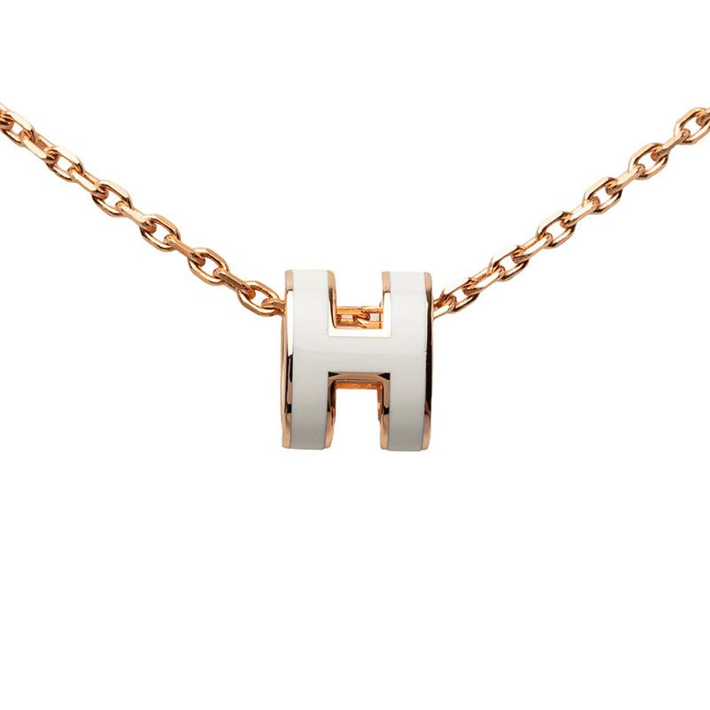 Hermes Mini Pop Pendant Pink Gold White Plated Enamel — view 2