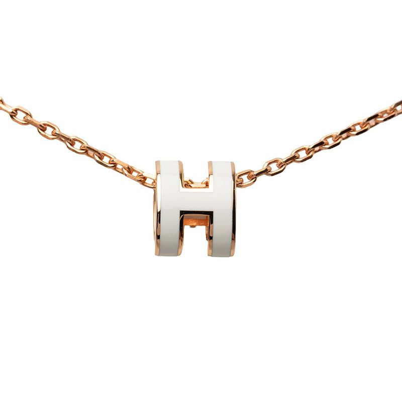 Hermes Mini Pop Pendant Pink Gold White Plated Enamel