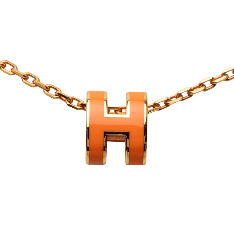 Hermes Mini Pop Pendant Pink Gold Orange Plated Enamel — view 2