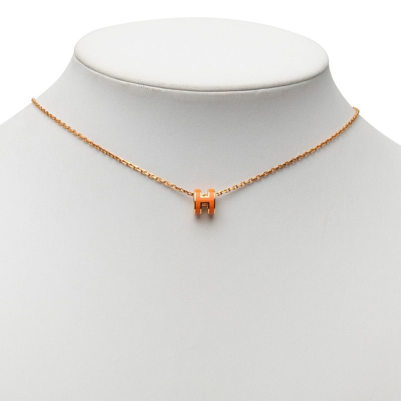 Hermes Mini Pop Pendant Pink Gold Orange Plated Enamel — view 6