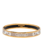 Hermes Enamel PM Cloisonne Bangle Gold Beige White Plated Bracelet