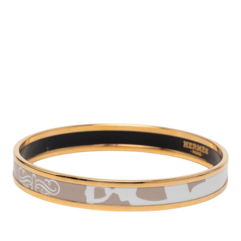 Hermes Enamel PM Cloisonne Bangle Gold Beige White Plated Bracelet — view 2