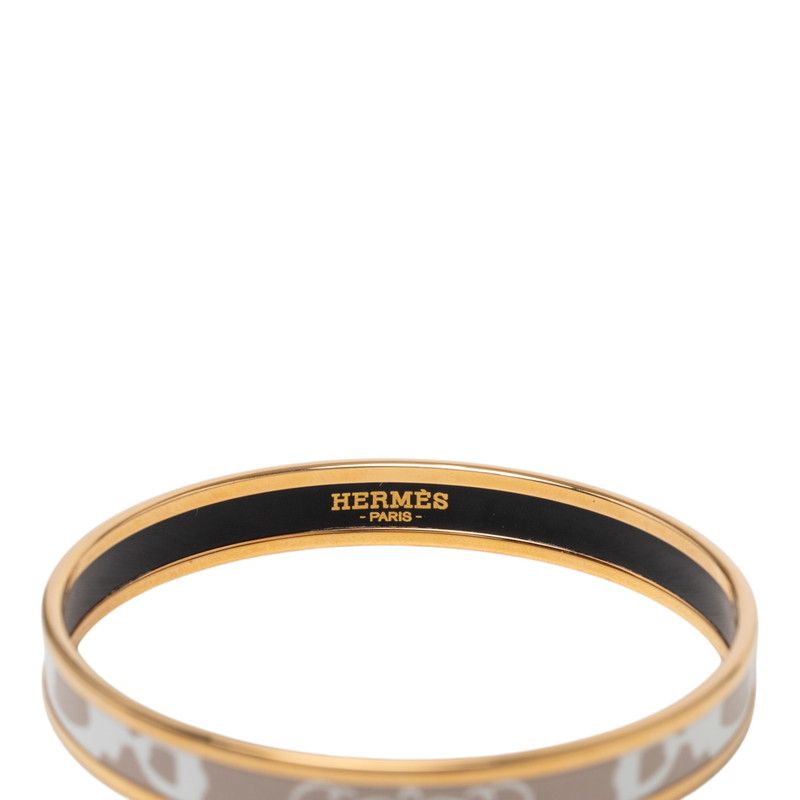 Hermes Enamel PM Cloisonne Bangle Gold Beige White Plated Bracelet — view 4