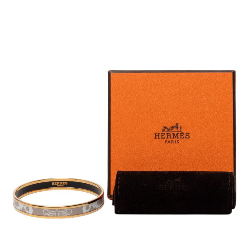 Hermes Enamel PM Cloisonne Bangle Gold Beige White Plated Bracelet — view 6