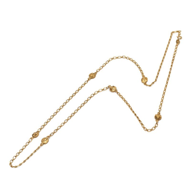 Chanel Lion Motif Long Chain Necklace Gold Plated