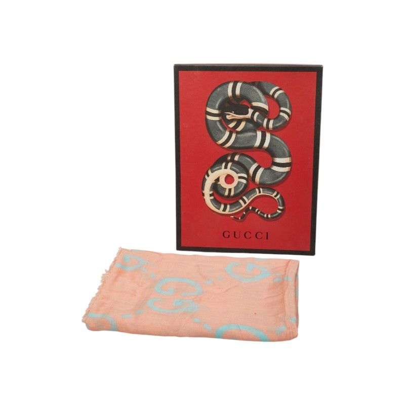 Gucci GG Ghost Motif Scarf Pink Blue Silk Modal — view 7