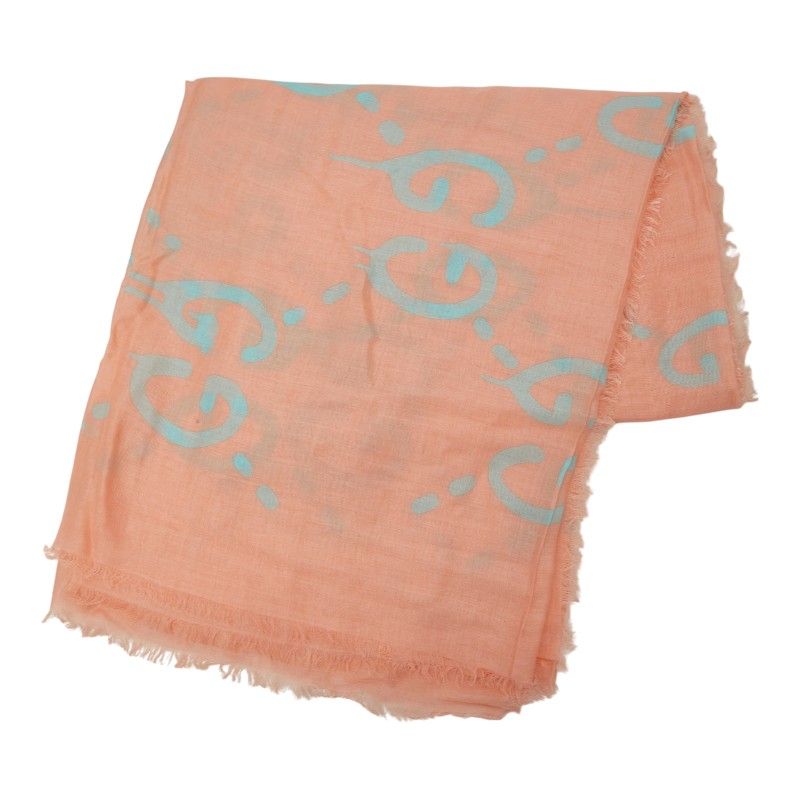 Gucci GG Ghost Motif Scarf Pink Blue Silk Modal