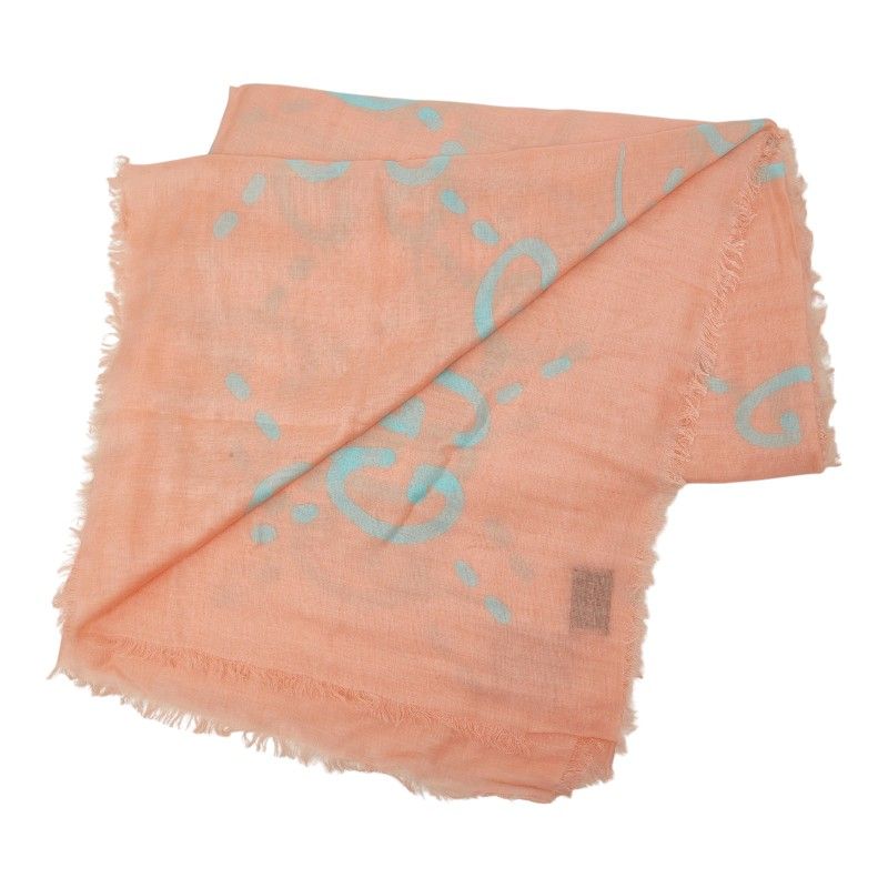Gucci GG Ghost Motif Scarf Pink Blue Silk Modal — view 2