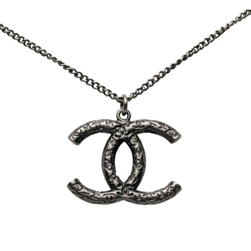 Chanel CC Logo Necklace Black Metal