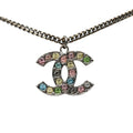 Chanel CC Logo Necklace Silver Metal Rhinestone