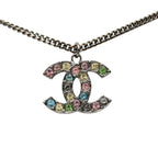 Chanel CC Logo Necklace Silver Metal Rhinestone