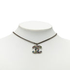 Chanel CC Logo Necklace Silver Metal Rhinestone — view 5