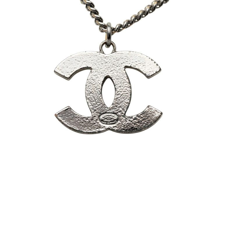 Chanel CC Logo Necklace Silver Metal Rhinestone — view 2