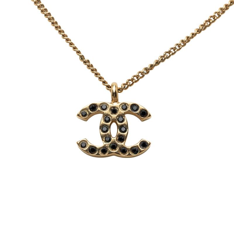 Chanel CC Logo Necklace Gold Black Plated — view 2