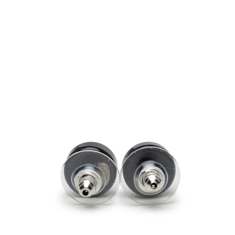 Chanel CC Logo Round Earrings Black Silver Plastic Metal — view 2