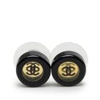 Chanel CC Logo Round Earrings Black Silver Plastic Metal
