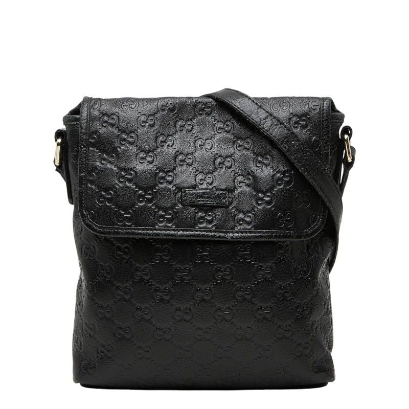 Gucci Guccissima Crossbody Shoulder Bag Black Leather