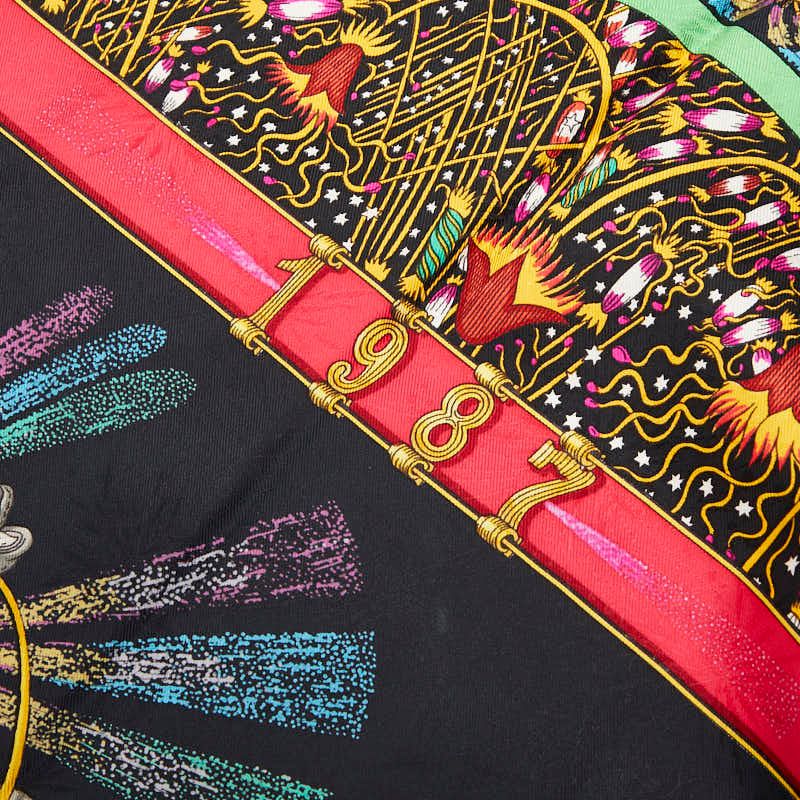 Hermes Carre 90 Feux D'artifice Scarf Black Multicolor Silk — view 4
