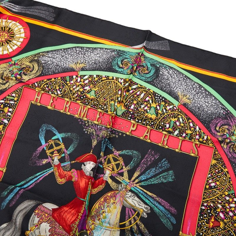 Hermes Carre 90 Feux D'artifice Scarf Black Multicolor Silk — view 3