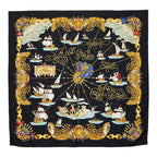 Hermes Carre 90 Voiles de Lumiere Sailing Ship of Light Scarf Black Multicolor